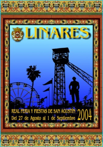Con el ttulo de Nuestros Contraluces, Juan Lpez Jimnez es el triunfador del Concurso de Carteles de Feria de Linares de 2004. A diferencia del ao anterior, el jurado destac el alto nivel de los ms de veinte proyectos presentados. Destacamos del programa-cartel ganador las siluetas negras, sobre un tono azul que se degrada; elementos estos con los que Lpez parece simbolizar la vida nocturna de la feria, con una gran noria, y otros elementos propios del pasado minero de la ciudad: la Cabria y el Monumento al Minero. El marco para la composicin emula a los antiguos bancos del Paseo de Linarejos, donde se colocaba la publicidad de las casas comerciales del potente Linares de aos atrs. La muestra del concurso se expondr, en esta ocasin, en la Galera de Arte 'Eduma'.