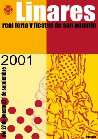 Un estudiante de cuarto de Bellas Artes en la Universidad de Salamanca ser el ganador del Concurso de Carteles de Feria de Linares en 2001. Jos Carlos Buenda Prez, de Linares, se embols 250.000 de las antiguas pesetas con un diseo rompedor al utilizar las novedades tcnicas, por ordenador, que marcarn las sucesivas convocatorias del concurso de carteles. Se dejan atrs los tradicionales leos que eran litografiados para su impresin. Estas nuevas tcnicas, sin embargo, no dejan de lado los iconos folklricos clsicos, como vemos en el traje de faralaes que domina el cartel, aunque en esta ocasin se dejan de lado otros elementos representativos de nuestra ciudad.