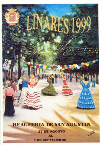 Segn la prensa, que recogi la eleccin del cartel de feria de este ao 1999, como ganador del Concurso aparece un tal Diego, de quien se dice tiene el privilegio de ser el cartel anunciador de San Agustn 99, si bien das antes citan a Juan Prez Hurtado, de Linares y vecino de la calle Navas de Tolosa, como ganador. La obra se titula Ambiente Ferial y evoca un engalanado Paseo de Linarejos en el que, bajo sus luces y entre sus tupidos rboles, aparecen un grupo de mujeres con trajes regionales -motivo central de la obra- en direccin al ya prximo recinto ferial. En esta ocasin, la participacin en el concurso cont con la exposicin de diecisiete obras en el Patio de Cristales del Ayuntamiento. 