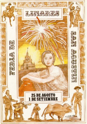 En 1990 se cumple el dcimo aniversario de la muerte de Natalia Castro, en Madrid. Los restos de la que fuera modelo de Julio Romero de Torres son trasladados a la ciudad de Linares ese mismo ao. Varios fueron los homenajes que recibi la gitana linarense por excelencia. Como era de esperar fue uno de los motivos elegidos por el jurado del Concurso de Carteles de Feria de Linares en 1990. El autor fue el pintor linarense Alfredo Gonzlez, quien basndose en el cuadro de Julio Romero de Torres, utilizado en los billetes de 100 pesetas, incorpora elementos tan linarenses como la Ermita de Linarejos y fuegos artificiales en la parte central de la composicin. Asimismo, incluye referencias al Concurso Nacional de Tarantas, con un cantaor y guitarrista, sin dejar escapar la imagen de Manolete y el toro Islero. Como dato anecdtico podemos decir que el pintor obvia la presencia del escudo de Linares en su obra, como tambin el ao en el que se celebra la Feria, siendo el cartel ms atemporal de todos los hasta ahora editados.