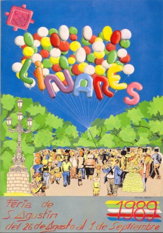 A lo largo de la historia de los distintos programas de mano de la Feria de Linares tal vez este sea el que ms quejas suscit, no por el autor o la temtica elegida, sino por ser el nico que no fue gratuito. El coste para cualquier linarense que quisiera hacerse con l fue de 50 pesetas por ejemplar. La justificacin del Ayuntamiento de Linares se bas en que ao tras ao muchos de los programas aparecan rotos y destrozados por los nios en las calles. El ganador del Concurso de Carteles de Feria de Linares en 1989 fue Ramn Martn Arroyo; su obra representa el Paseo de Linarejos, identificado por las farolas que encontramos a su entrada, abarrotado de personas que lo transitan. La tcnica recuerda al tebeo o al dibujo infantil que ser retomado en carteles de aos prximos, como ocurre en los de 1992  2009. Los globos, en los que aparece el nombre de Linares, poseen la peculiaridad de tener los colores de la bandera de nuestra ciudad.