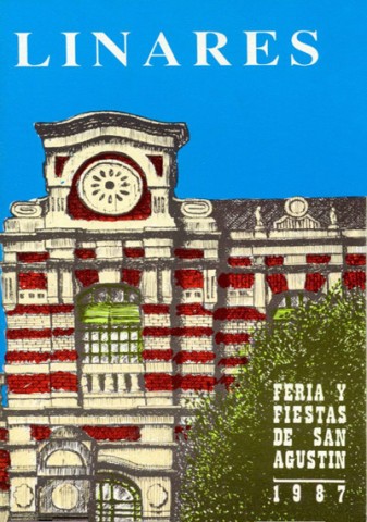 El aniversario de los cuarenta aos de la muerte de Manolete es el tema central del cartel oficial de la feria de 1987. Con ello, el Ayuntamiento pretenda rendir homenaje al torero que fue cogido mortalmente en nuestra ciudad. Su autor fue el pintor Mariano Lpez Mateo, quien con sus obras vena ilustrando las ferias desde dos aos atrs. Dicho cartel representa el monumento al torero cordobs que realiz Amadeo Ruiz Olmos, destinado a ser colocado frente al parque de Santa Margarita, lugar que ocupa hoy, aunque finalmente sera colocado en la zona ajardinada tras la plaza de toros. El programa de Feria de ese ao es obra de Jos Antonio Gmez Valera Goval, al igual que el del ao anterior y el de 1988. Su diseo representa el lateral de la Estacin de Madrid sobre un limpio cielo azul. En esta ocasin no se incluye el escudo, ni se especifican las fechas de principio y fin de la feria de San Agustn.