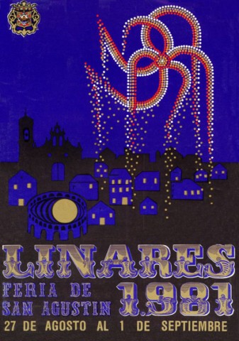 El tema ganador del Concurso de Carteles de la Feria de Linares en 1981 es el de los fuegos artificiales, y su ttulo Pirotecnia. Joaqun Ortega Horgat, hijo de una de las ms conocidas estirpes de fotgrafos giennenses ganar, por primera vez, este concurso de carteles, galardn que volver a conquistar en 1994 y 1995. El cartel-programa de este ao representa, mediante una rueda de fuegos artificiales, que ilumina en su parte alta la noche del 1 de septiembre, el da en el que cada ao se despide, hasta el prximo, nuestra Feria. No deja, tampoco, de lado otros smbolos como la Plaza de Toros, elemento clave para la fiesta brava, la Parroquia de San Francisco y una cadena esquemtica de calles modernas. Artsticamente hablando, el cartel es perfecto aunque recibi crticas por la excesiva oscuridad.