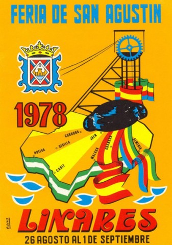 Por tercera vez Pedro Daz Delgado -habr una cuarta en el ao 2000-, es nombrado ganador del Concurso de Carteles de la Feria de Linares. Su diseo representa una gran cabria que enlaza, a travs de unos cables que parten de unos engranajes superiores, con un escudo de Linares. En su base aparecen las banderas de Espaa y de Linares que, a travs de una montera, conecta con un dibujo de la que sera, a partir de 1980, Comunidad Autnoma de Andaluca. La bandera de esta nueva comunidad es la encargada de bordear la costa de ese mapa en relieve. Entendemos que el autor pretende representar la proyeccin de nuestra Feria en toda Andaluca. Gran parte de razn tiene ya que los carteles y programas de feria eran mandados a multitud de lugares de la Pennsula Ibrica. 