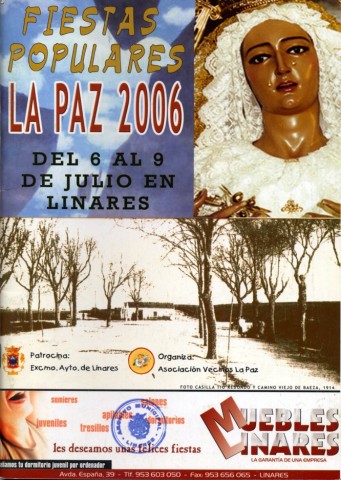 'Las fiestas de la populosa barriada de La Paz parece del agrado de unos y no tanto de otros, esto es como la Parrala', deca el presidente de la asociacin de vecinos Antonio Quesada Menduia, quien ocupaba el cargo desde principio de la dcada de los 90 del siglo pasado. Tambin en este programa se destaca la labor de otro presidente de la asociacin Miguel Hernndez Gmez, fundador de esta feria y en el 2006 nombrado socio predilecto de la asociacin. La portada parece hacer un pequeo recuerdo a los primeros pobladores de la zona, por ello aparece una fotografa de la casilla del To Redondo y el camino viejo de Baeza en 1914.