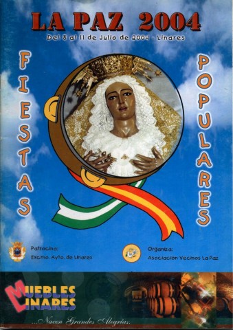 La Paz entre 2003 y 2004 tiene una poblacin estimada de 6 mil vecinos, gran parte de ellos participan activamente en sus fiestas. Tal era el bullicio de personas que acudan a esta feria chica de Linares que fue  necesario tomar medidas especiales. La primera de ellas fue solicitar el saln de actos de la Escuela Universitaria  Politcnica, para acoger al cuadro flamenco de Vicente Fernndez, nacido y criado en la barriada. La segunda consisti en montar un dispositivo especial de trfico, para cortarlo, por vez primera, en el espacio del Paseo de Los Marqueses de Linares en el que se ubicaba el recinto ferial. Esta medida permiti aumentar las casetas que se instalaban, entre ellas la cofrada de la Santa Cena y la del Rescate, y del nmero de atracciones. El nico punto negativo fue la suspensin del homenaje a los mayores, por las altas temperaturas alcanzadas en este ao. Se recupera el diseo del programa de 1980, con la salvedad del cambio de fondo flamenco por la imagen de la Virgen de la Paz.