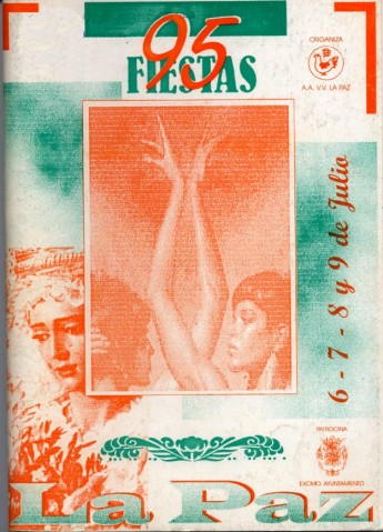 El ao 1995 la mitad del presupuesto de la Feria de La Paz era cubierto por la asignacin de parcelas para de atracciones, de un total de doce casetas ms de la mitad eran atracciones y tmbolas, el resto del presupuesto proceda del comercio de Linares, que se publicitada en el programa de mano. La calamitosa situacin de las arcas locales no propici la subvencin de estas fiestas este ao, aunque desde la asociacin se ensalz la colaboracin del Excmo. Ayuntamiento de Linares. El diseo de la portada del programa parece ser un avance de lo que se presentar en aos venideros. El elemento religioso se incorpora con mayor fuerza y un ejemplo de ello son las imgenes de la Virgen de la Paz junto otros elementos que invitan a pensar en una feria, esta vez sern dos mujeres que elevan sus brazos emulando un baile por sevillanas.