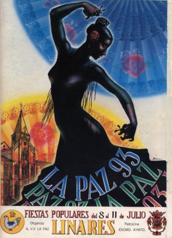 Con una portada de lujo, propia de un cartel de la mismsima Feria de San Agustn, en 1993 nos sorprende el programa de festejos de la Asociacin de Vecinos de la Barriada de La Paz. Nuevamente el autor es Mariano Lpez Mateo, Bener. Una hermosa mujer de sinuosas curvas se nos muestra bailando en primer plano, imagen que nos recuerda al cartel de Manuel Serrano Cuesta, de la feria de San Agustn de 1944. En la presentacin del programa de festejos se realiz un anlisis de la situacin de la barriada, que an con problemas contina avanzando y mejorando su imagen. Es de urgencia el estado al estado de sus calles, por ello, se solicita insistentemente la instalacin de acerado e iluminacin en toda la barriada. Del mismo modo se demandan elementos de sealizacin para el trfico, ya que eran frecuentes los accidentes en sus maltrechas calles.