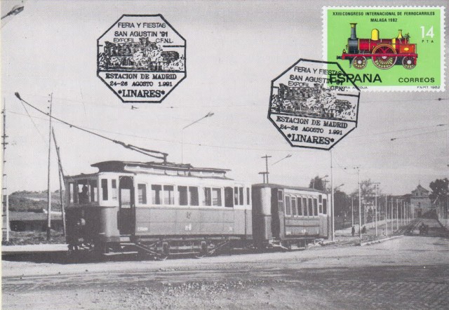 En 1991 el Crculo Filatlico y Numismtico de Linares confeccion unas tarjetas postales conmemorativas y sellos alusivos a la figura de ferrocarriles de diversas pocas, para ser matasellado. El matasellos de forma octogonal se inspira en el antiguo que se utilizaba en la estacin para matasellar el correo. Este nuevo matasellos, por sus caractersticas, fue nico en su gnero.