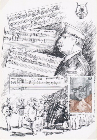 Siguiendo con la tradicin existente, en 1995 la Exposicin Filatlica y Numismtica, organizada por el Crculo Filatlico y Numismtico de Linares, rinde homenaje al ilustre msico y compositor Alfredo Martos Gmez. Su padre, Antonio Martos Glvez, tena gran relacin con la filatelia al ser empleado de Correos en el siglo XIX.