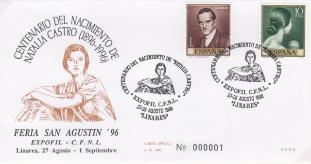 En 1996 se rinde homenaje a Natalia de Castro. El matasellos fue realizado por Jos Manzanares Rodrguez, que realiz el sello conmemorativo del centenario del nacimiento de Andrs Segovia en 1993. Adems de la filatelia, numismtica, loterofilia, vitofilia y un largo etc. se expusieron postales antiguas comprendidas entre 1920 a 1960.